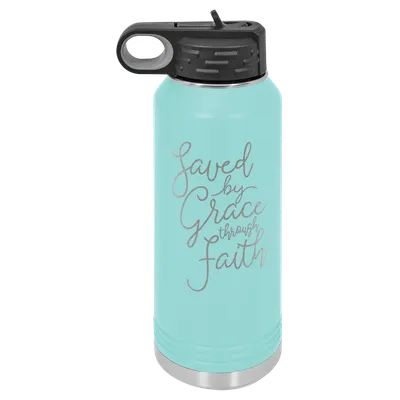 Saved By Grace Through Faith Script Insulated Bottle