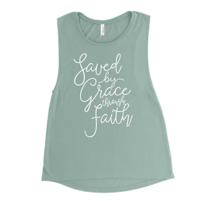 Saved By Grace Through Faith Script Muscle Tank
