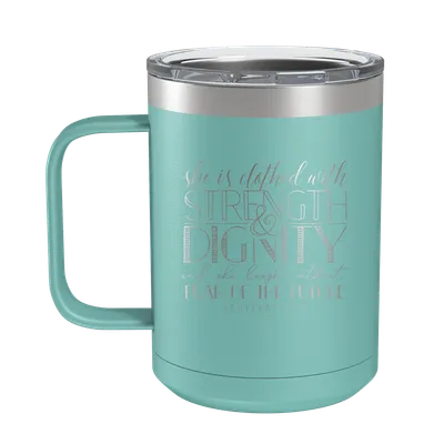She Is Clothed (Lettered) 15oz Insulated Camp Mug