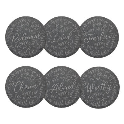 Floral Words Slate Coaster Set of 6