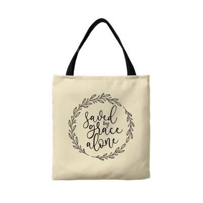 Saved By Grace Alone Wreath Canvas Tote