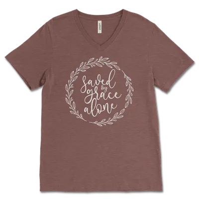 Saved By Grace Alone Wreath V-Neck Tee